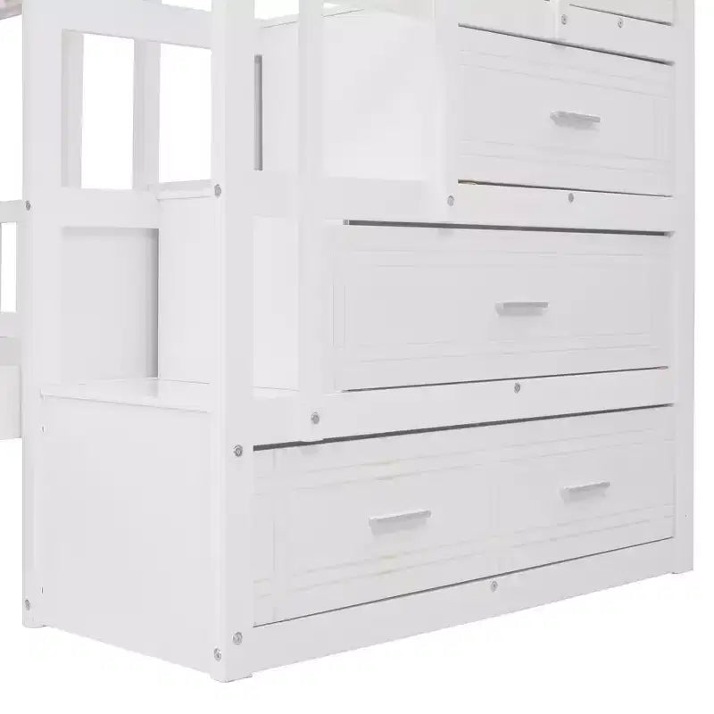 Whisen Full Over Twin & Twin Bunk Bed, Wood Triple Bunk Bed with Drawers and Guardrails