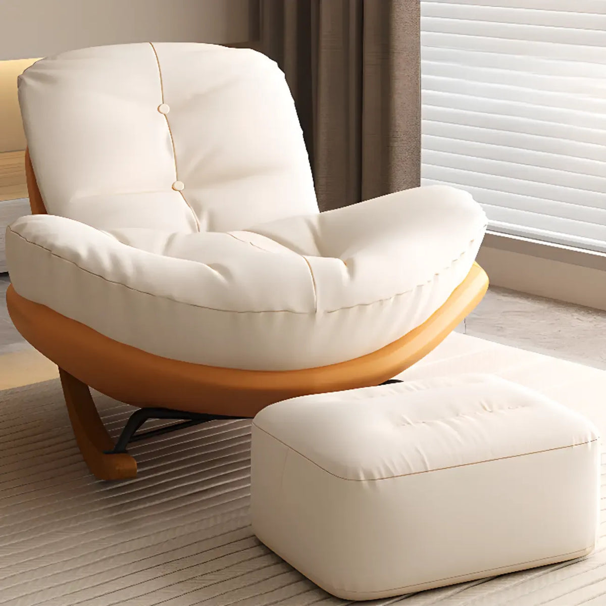 Sedia a dondolo imbottita in stile scandinavo con pouf opzionale