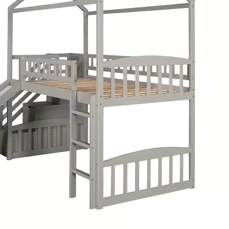 Twin House Loft Bed with Slide and Stairs, Loft Bed with Storage Drawers, Wood Cabin Loft Bed for Kids Toddlers