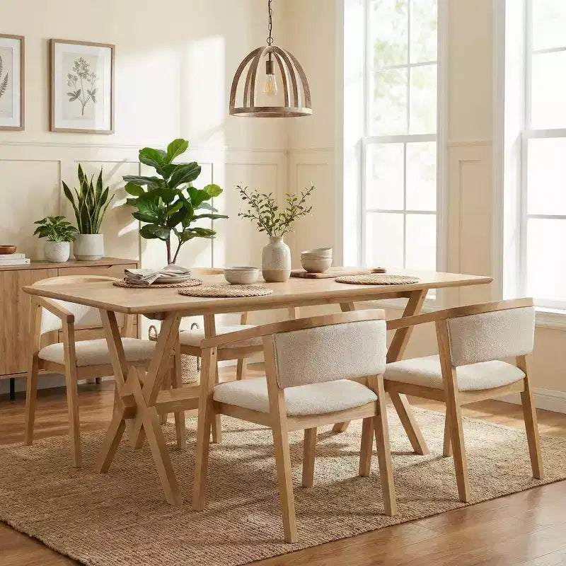 Set da pranzo moderno di metà secolo Christopher Knight Home Simon, 5 pezzi, in legno di caucciù con sedie imbottite in bouclé