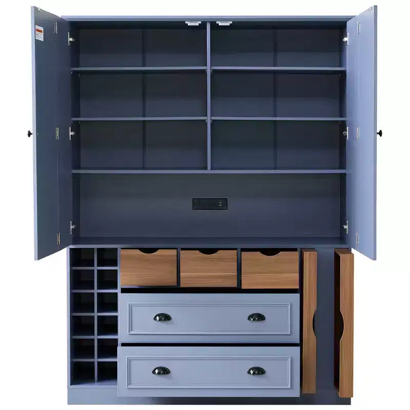 Despensa de cocina independiente Whisen de 71'' de altura, armario grande de almacenamiento para comedor con aparador, 4 puertas plegables, estantes y botelleros