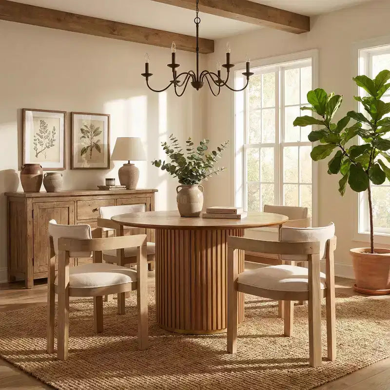 Ensemble de table à manger ronde moderne Christopher Knight Home Shankar, 5 pièces, avec chaises rembourrées en bois d’hévéa