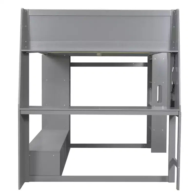 Whisen houten gaminghoogslaper voor eenpersoonsmatras met bureau, meerdere opbergplanken, ledverlichting en hangende kledingroede