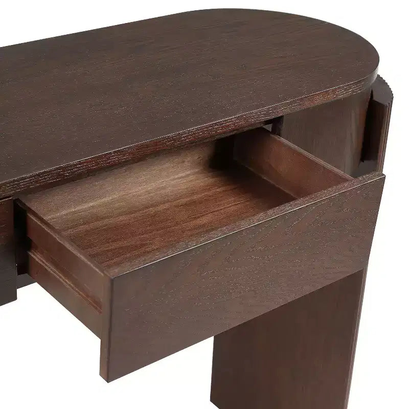 Table console moderne Merax à plateau ovale avec pieds courbés cannelés et deux tiroirs dissimulés