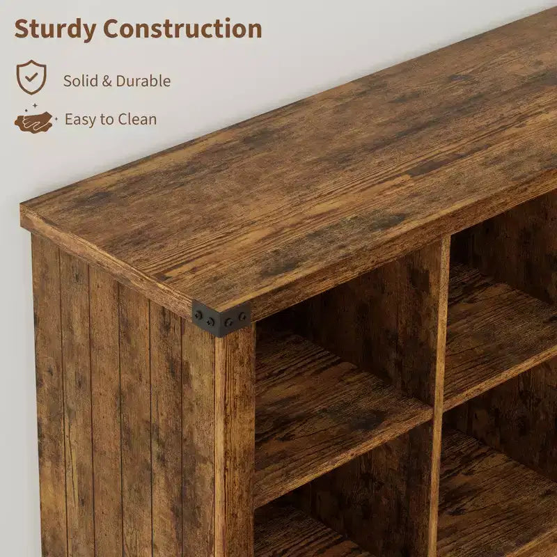8 Cube Storage Organizer Bookshelf, Farmhouse Horizontal Bookcase, 62 Inch Wood Storage Bookcase for Entryway, Long Low Bookshelves for Living Room