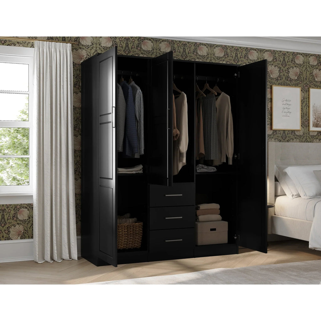 Palace Imports Cosmo 3-türiger Kleiderschrank aus 100 % Massivholz mit Türen aus Massivholz oder Spiegelglas
