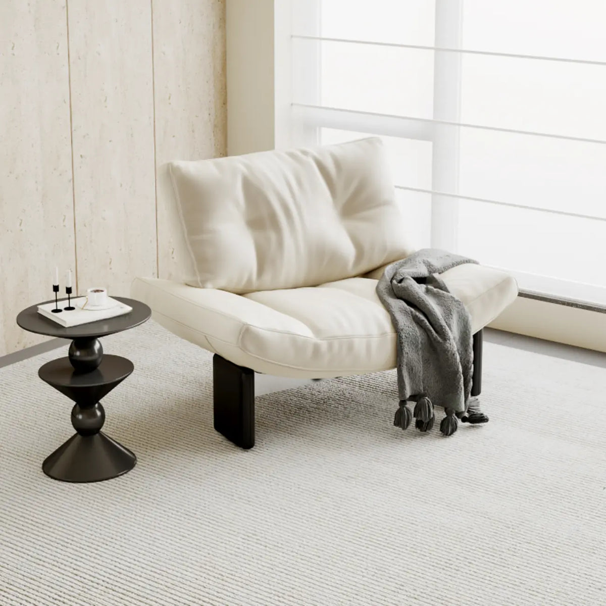 Contemporary Black Tufted Armless Chenille Accent Chair