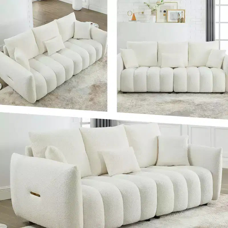 GDFStudio Alanna 79,5 modernes 3-Sitzer-Sofa mit Teddy-Stoffbezug und Kissen