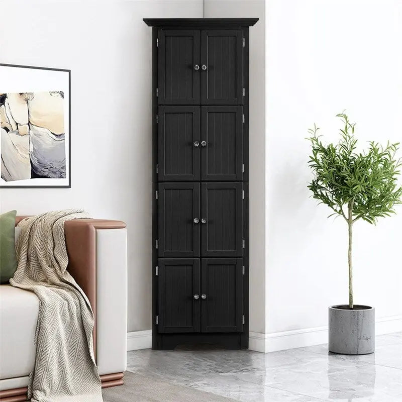 Tall Corner Storage Cabinet with 8 Doors and 4 Shelves
