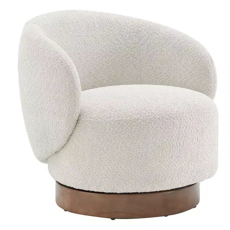 Poltrona barrel girevole imbottita d'accento Spruce&Spring con base in legno