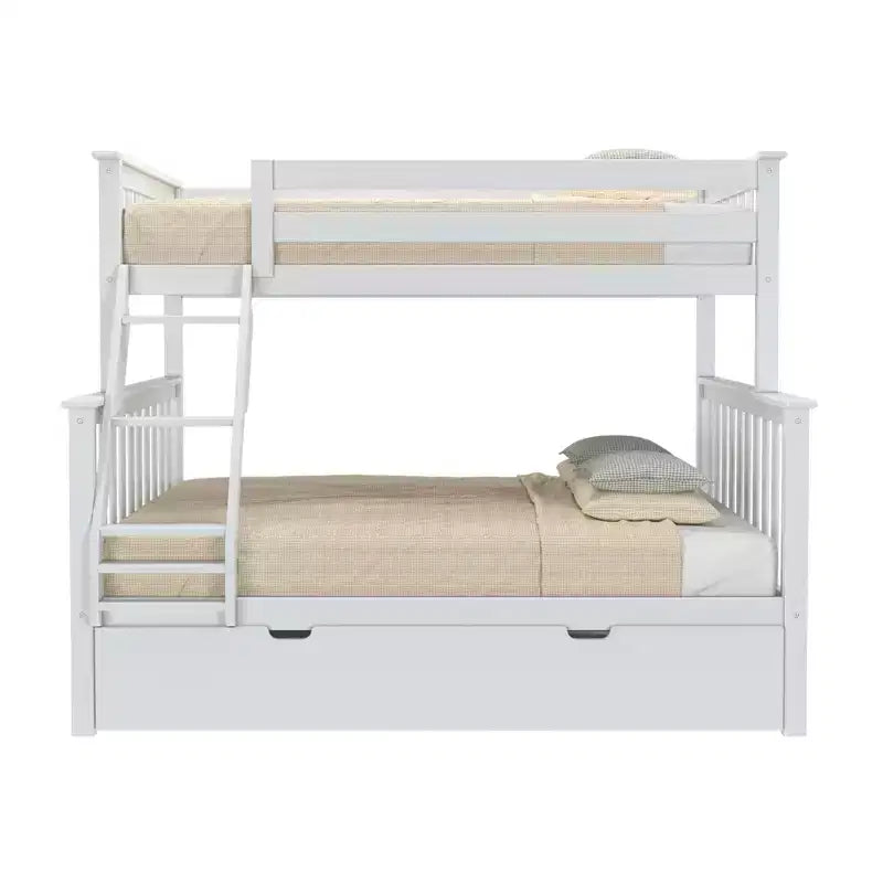 Letto a castello Max & Lily in legno massello, singolo sopra matrimoniale con letto estraibile contenitore e scaletta per bambini