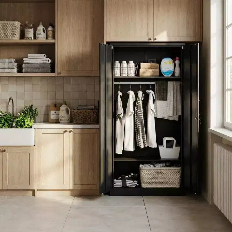 72in Heavy Duty Steel Wardrobe Cabinet with Lock, Metal Garage Storage Cabinets, Metal Cabinet Storage for Home, Bedroom, Office, Closet