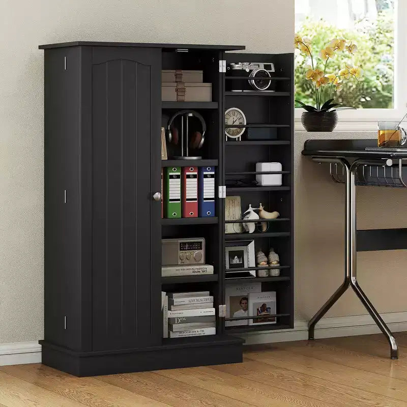 HOMCOM keukenkast van 41 inch, keukenkast met 2 deuren, opbergrekken met 5 niveaus, 12 kruidenrekken en verstelbare planken voor de eetkamer