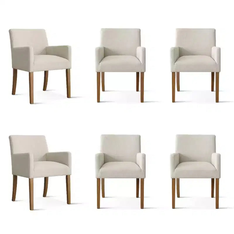 Set of 6 Upholstered Dining Chairs with Arms, Modern Linen Armchairs with Wooden Legs, Accent Chairs for Dining Room, Living Room - Panipeachy