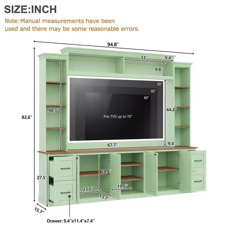 ModernLuxe 4-in-1 Farmhouse Entertainment Center Wall Unit, Fits TVs Up to 70, TV Stand Media Console w/ Adjustable Shelves & Drawers