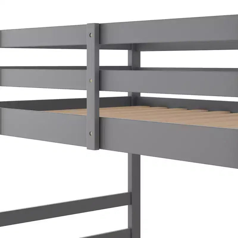 Low Bunk Bed , Wooden Floor Bunk Bed with Ladder, Bunk Bed with Full Guardrails