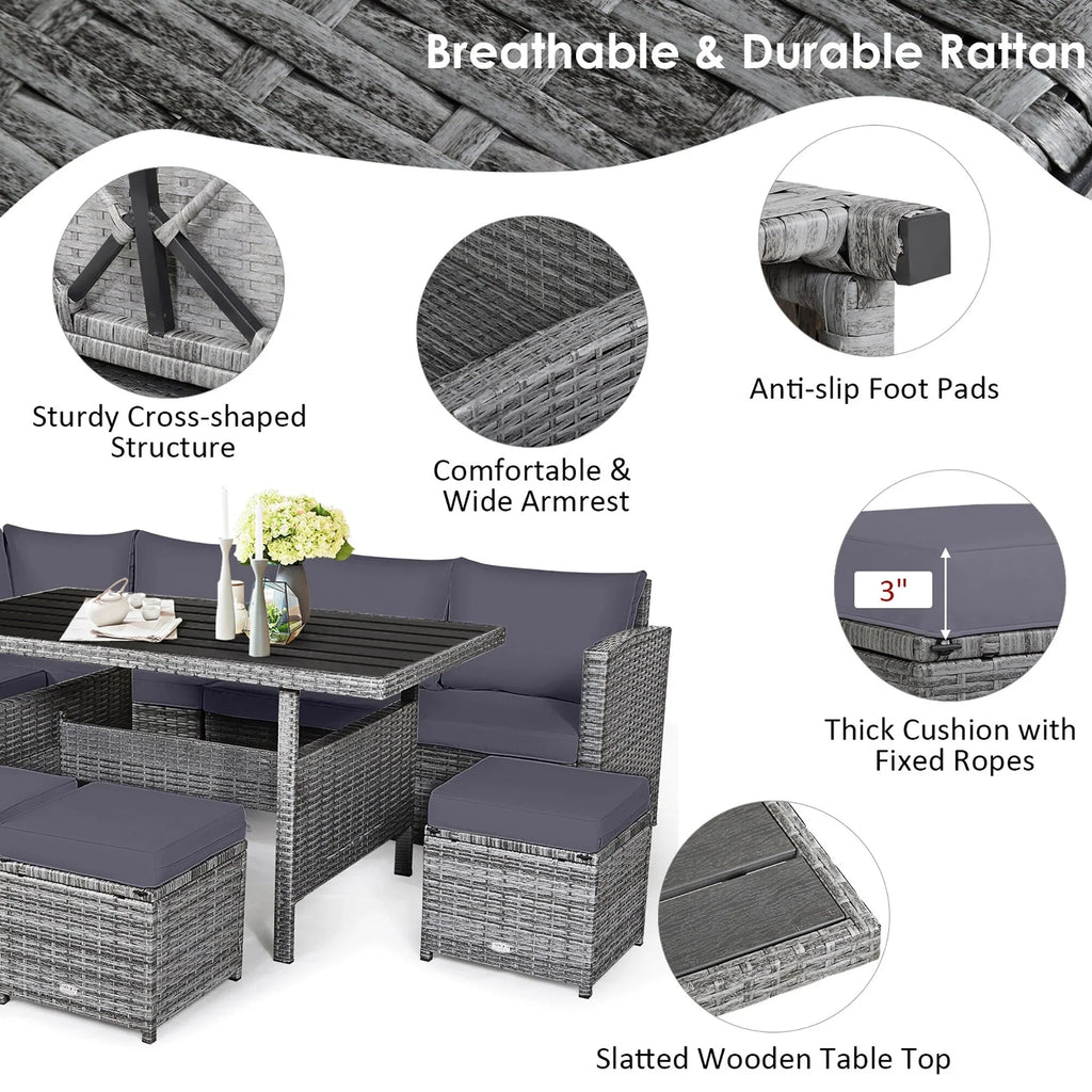 Costway 7-delige eethoek voor de patio van rotan, modulaire bank, fauteuil en voetenbank - Bekijk de details