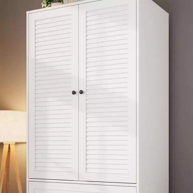 Armoire-penderie COZONY avec 3 tiroirs et 2 portes, meuble de rangement moderne en bois pour chambre, grande armoire blanche sur pied
