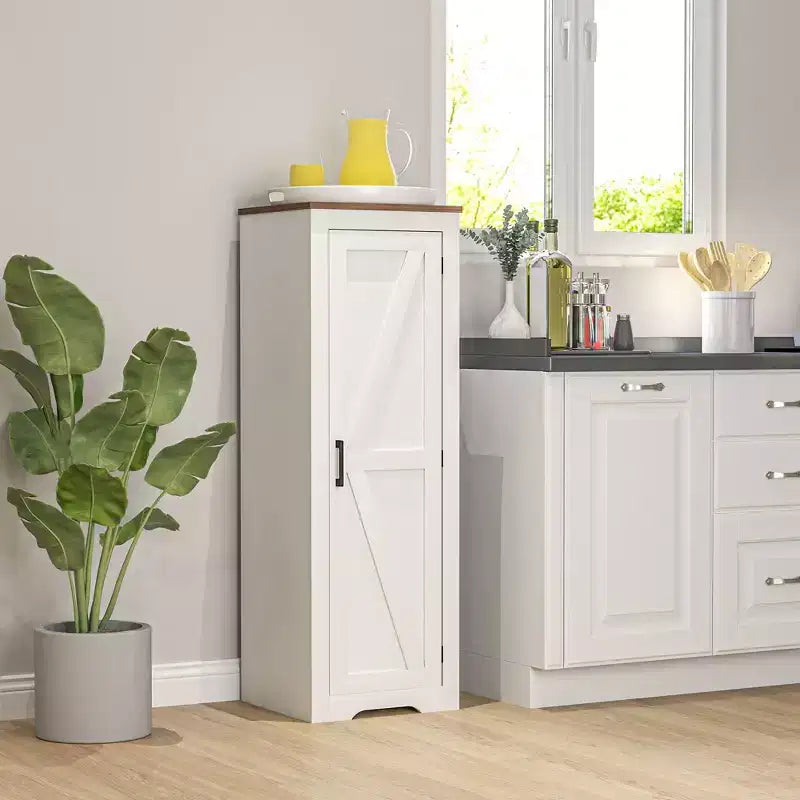 Armadio contenitore HOMCOM in stile rustico con ripiano regolabile, mobiletto decorativo con una porta tipo fienile per soggiorno, dispensa da pavimento, bianco