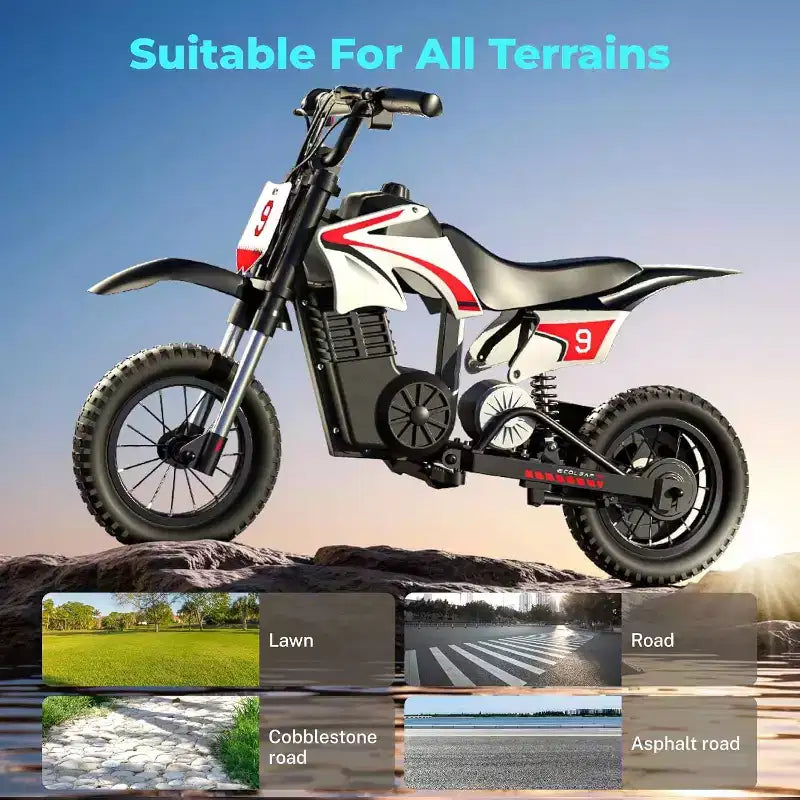 ECOLEAP K1 elektromos terepmotor gyerekeknek, 36 V, 16 MPH végsebesség, 14 mérföldes hatótáv, 700 W csúcsteljesítményű motor, 3 sebességfokozat, 12 terepgumi, UL, 3–10 éves korig