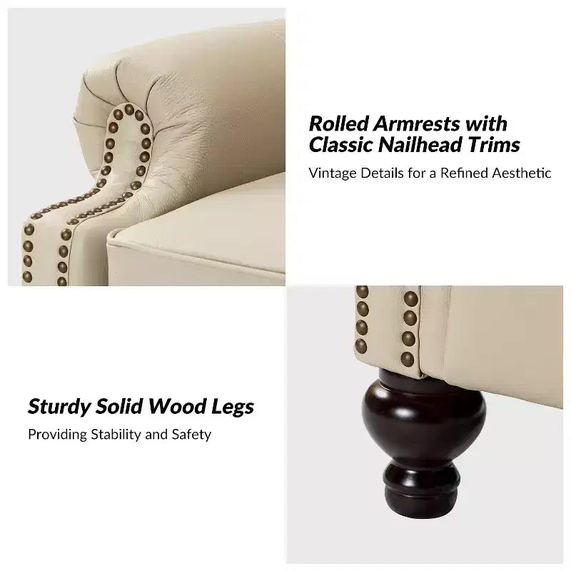 Set aus 2 modernen Elisabete-Sesseln mit hoher Rückenlehne aus echtem Leder und Vintage-Nagelkopfbesatz für Wohnzimmer und Schlafzimmer| ART OF LIVING DESIGNS
