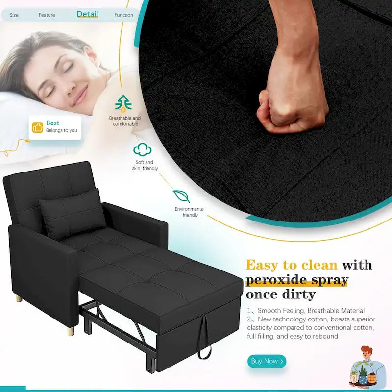 Sillón sofá cama 3 en 1 AECOJOY con almohada y respaldo convertible
