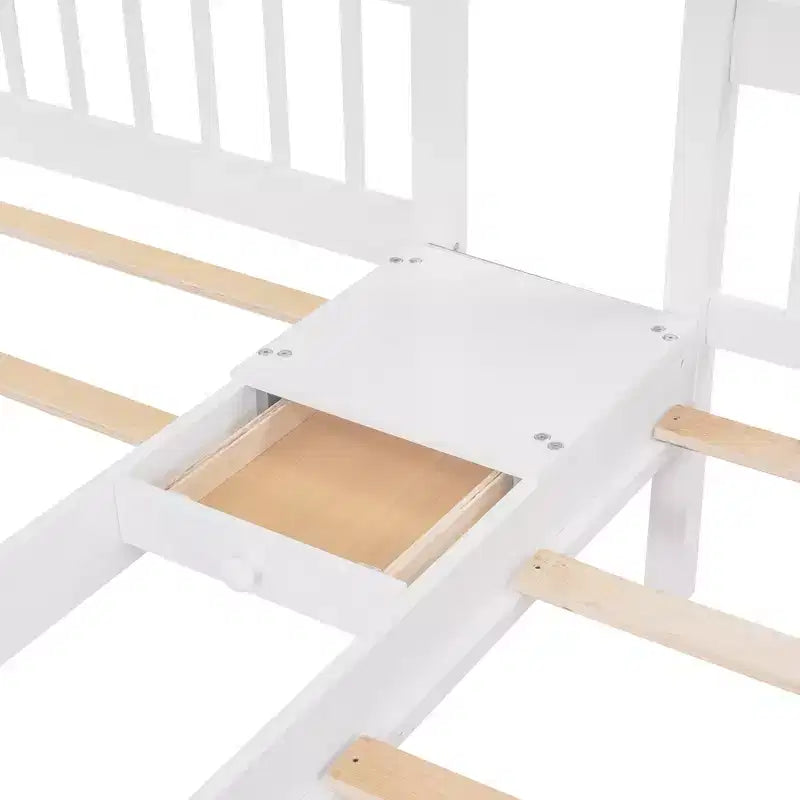Whisen Full Over Twin & Twin Bunk Bed, Wood Triple Bunk Bed with Drawers and Guardrails