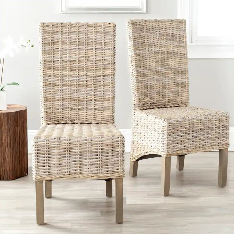 Set di 2 sedie da pranzo in vimini naturale, 19 L x 22 P x 41 H, stile boho costiero