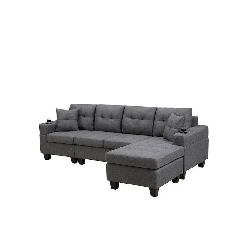 Modulaire hoekbank voor de woonkamer met L-vormige chaise longue en bekerhouder