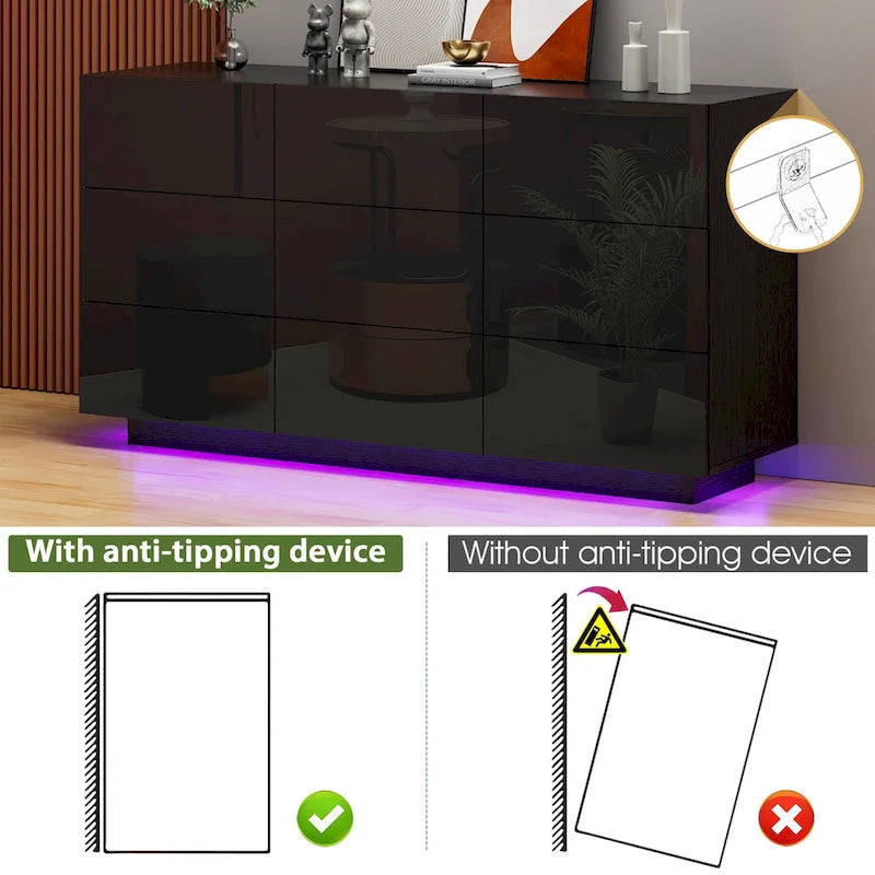 Meuble de rangement et commode à 9 tiroirs, armoire colonne organisatrice pour chambre avec éclairage