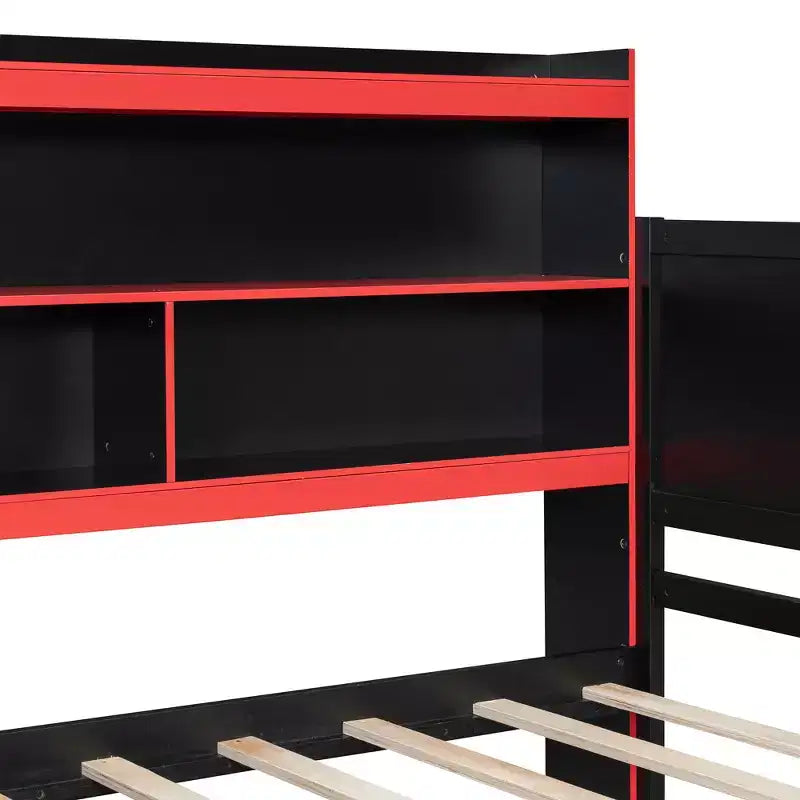 Łóżko dzienne Gamer Hub z biurkiem, oświetleniem RGB, stacją ładowania, szufladami do przechowywania i zagłówkiem z regałem na książki
