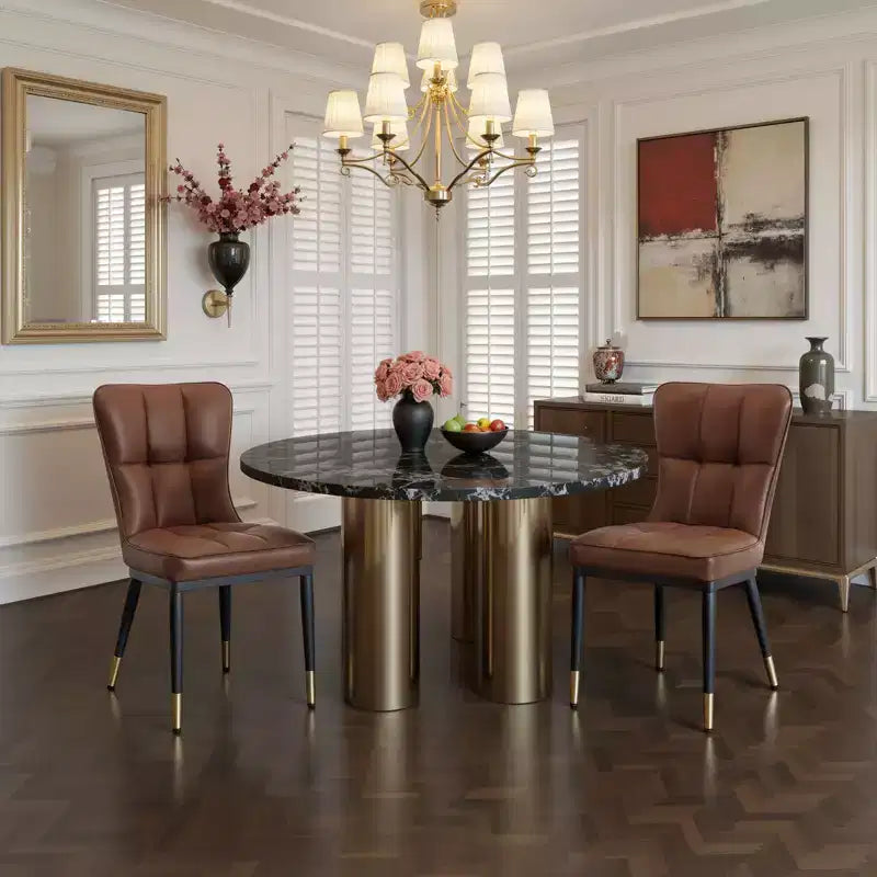 Bekrvio Dining Room Chairs Set of 6, Modern Upholstered Faux Leather Seat with High Back, Metal Legs, Armless Kitchen Chairs for Living Dinning Room