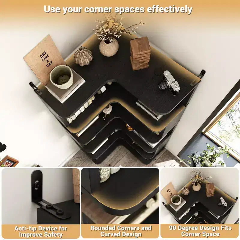 6-tier Corner Bookshelf, Space-saving Display Shelving Unit