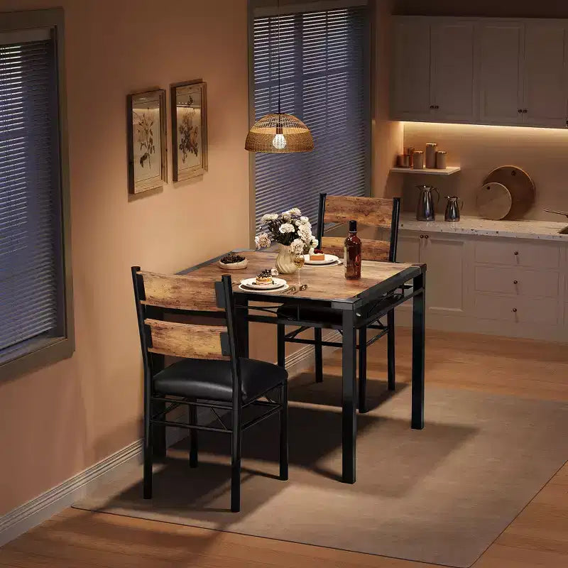 Eettafelset voor 4 personen met 4 gestoffeerde stoelen, houten keukeneettafelset van 5 delen met hoekbescherming voor keuken, appartement en kleine ruimtes