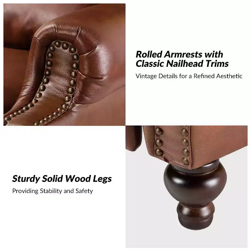 Set aus 2 modernen Elisabete-Sesseln mit hoher Rückenlehne aus echtem Leder und Vintage-Nagelkopfbesatz für Wohnzimmer und Schlafzimmer| ART OF LIVING DESIGNS