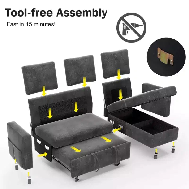 2-in-1-Ausziehsofa mit Stauraum und Ottomane, Chenille-Ecksofa mit USB-Anschlüssen für das Wohnzimmer