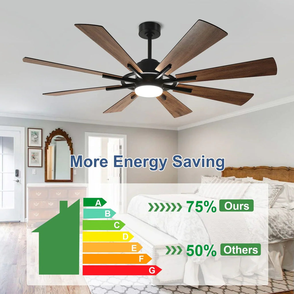 Ventilatore da soffitto con telecomando e luci, grande, con 8 pale in legno