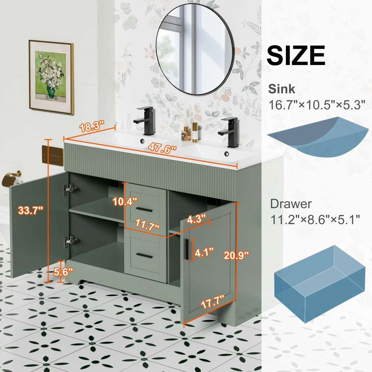 Wavy Line badkamermeubelset van 30/36/48 inch met wastafel en kraan