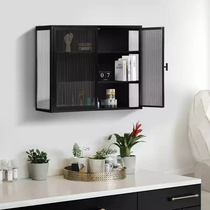 Okak Modern 2-door Wall Cabinet with Featuring 3-tier Storage Glass Doors for Entryway/Dining Room/Living Room/Kitchen