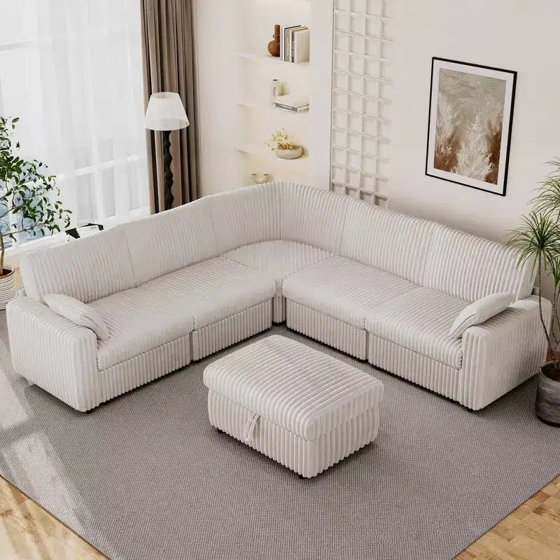 Canapé sectionnel modulaire en velours côtelé Dyonery avec housses lavables