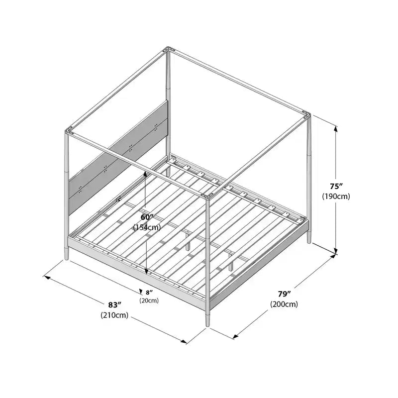 Letto king-size a baldacchino Harbor con testiera imbottita, biondo/Caffè svizzero (MD2411-01)