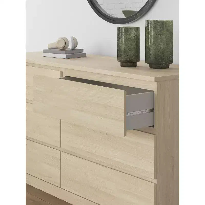 Signature Design by Ashley Modern Onita 6 Drawer Dresser, Natural Brown Wood Finish Dresser with Hardware-Free Design