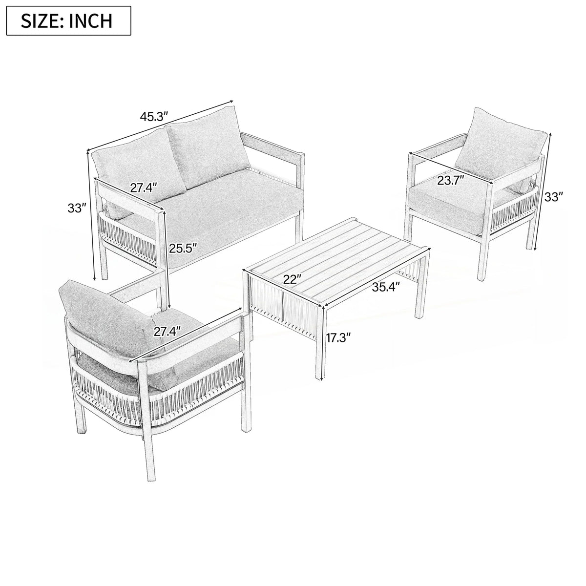 Juego de sofá de exterior de 4 piezas