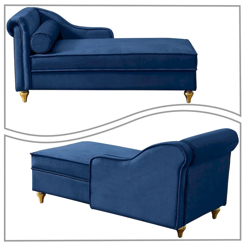 French Elegant Velvet Upholstered Storage Chaise Lounge Chair with a Pillow