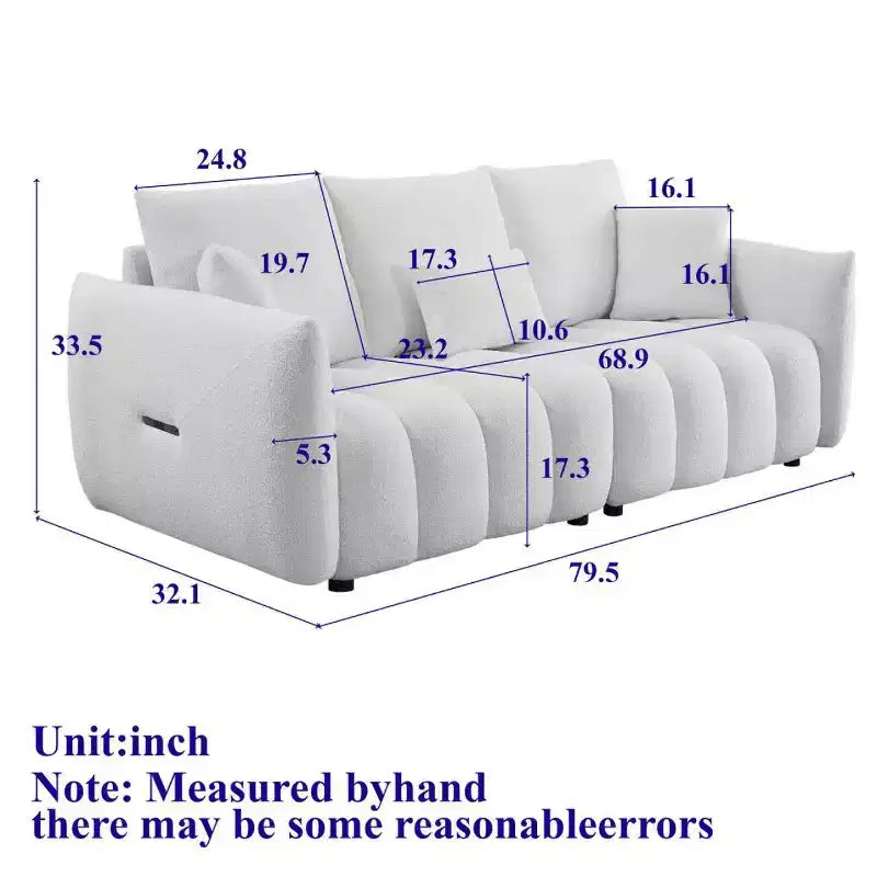 GDFStudio Alanna 79,5 modernes 3-Sitzer-Sofa mit Teddy-Stoffbezug und Kissen