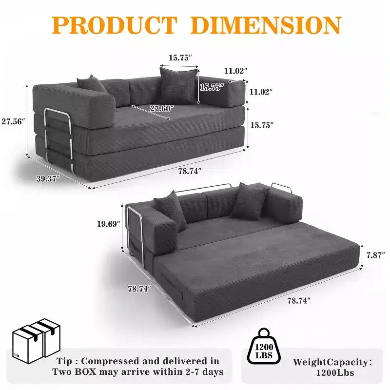 Dyonery 78 klappbares Schlafsofa, Cordbezug, Schlafcouch in King-Size-Größe für den Boden, 4-in-1-DIY-Kombination, modulares Sofa zum Ausklappen, bequem
