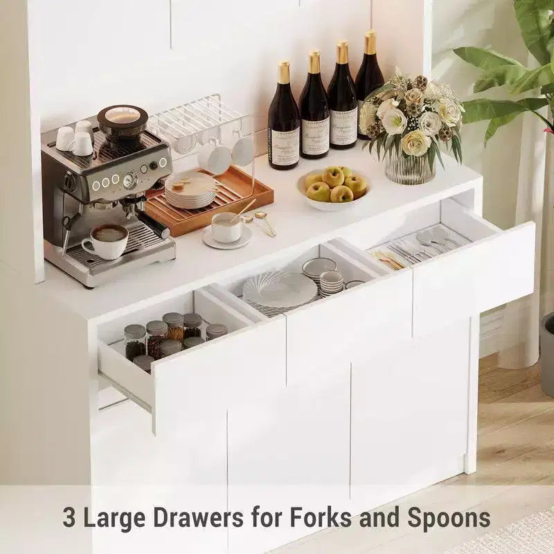 71 inch Kitchen Pantry Cabinet, Hutch Storage with Led Lights and Power Outlets, Buffet Cabinet with Microwave Stand, Adjustable Shelves