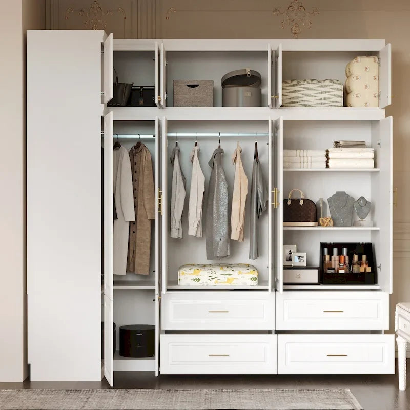 93.9H/74.2H Armoires Wardrobe Closet Cabinet Hanging Drawers Storage