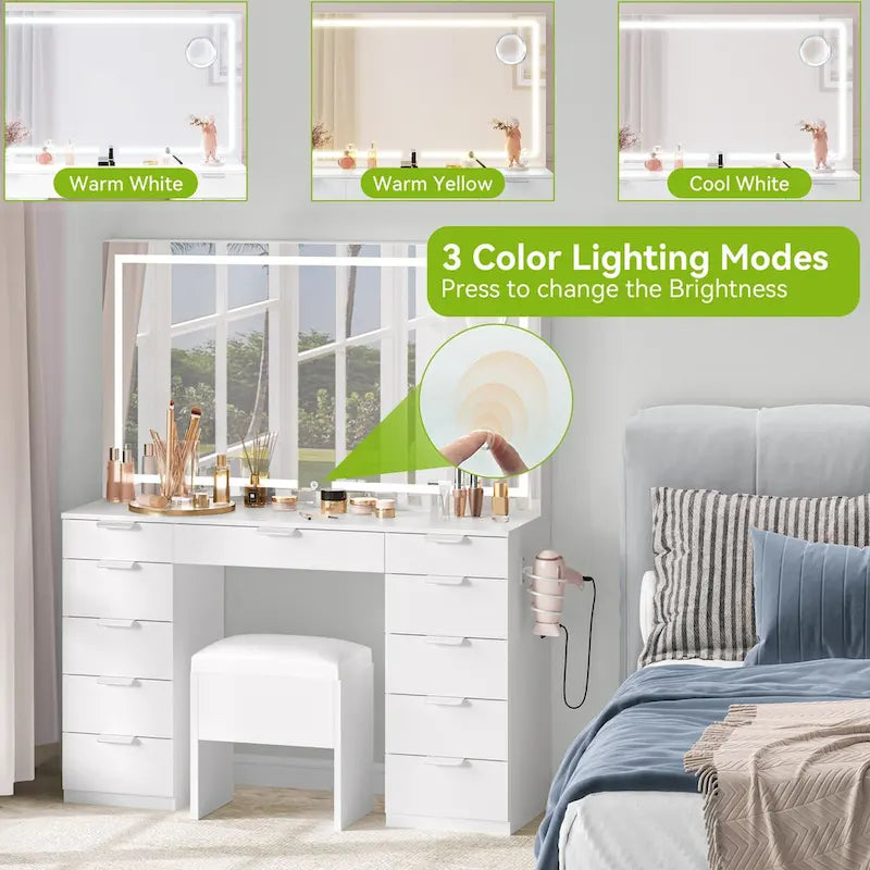 Moasis 46 kaptafel met ingebouwd stopcontact, verlichte spiegel en föhnrek - 55.8 H X 46 W X 11.7 D