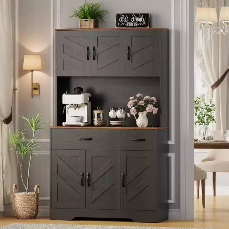 71 Kitchen Pantry Cabinet with Charging Station, Large Countertop, Microwave Stand & 2 Drawers,Hutch Storage for Dining & Living Room
